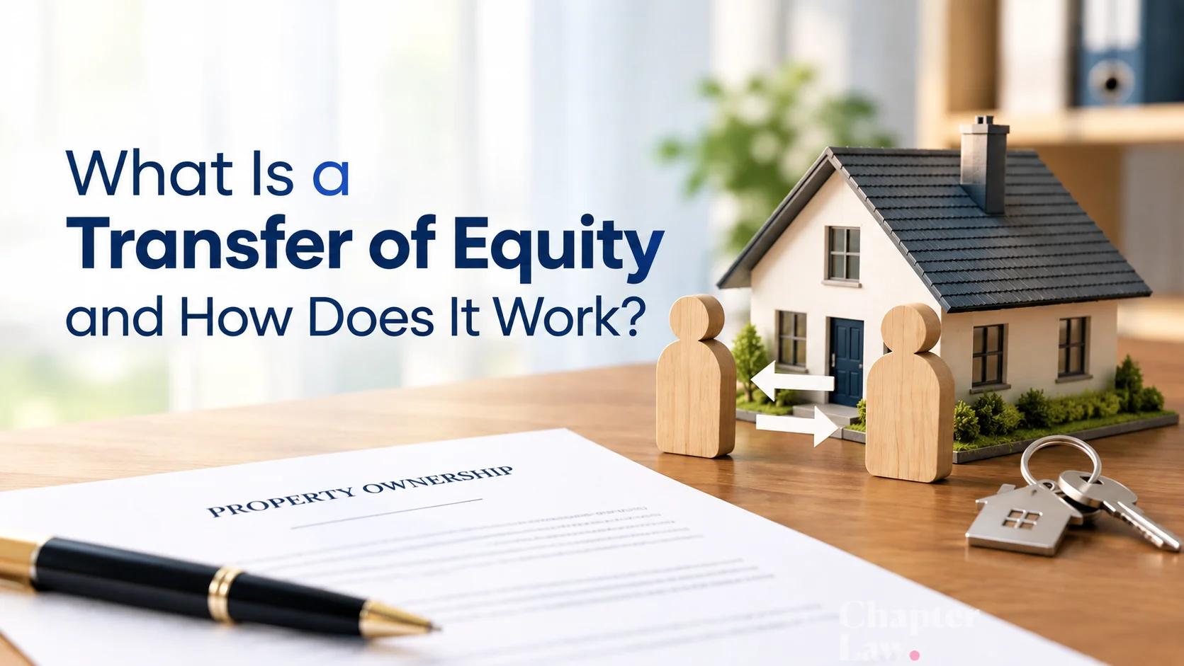 Transfer of equity explained, changing property ownership, legal documents, and house keys with Chapter Law.